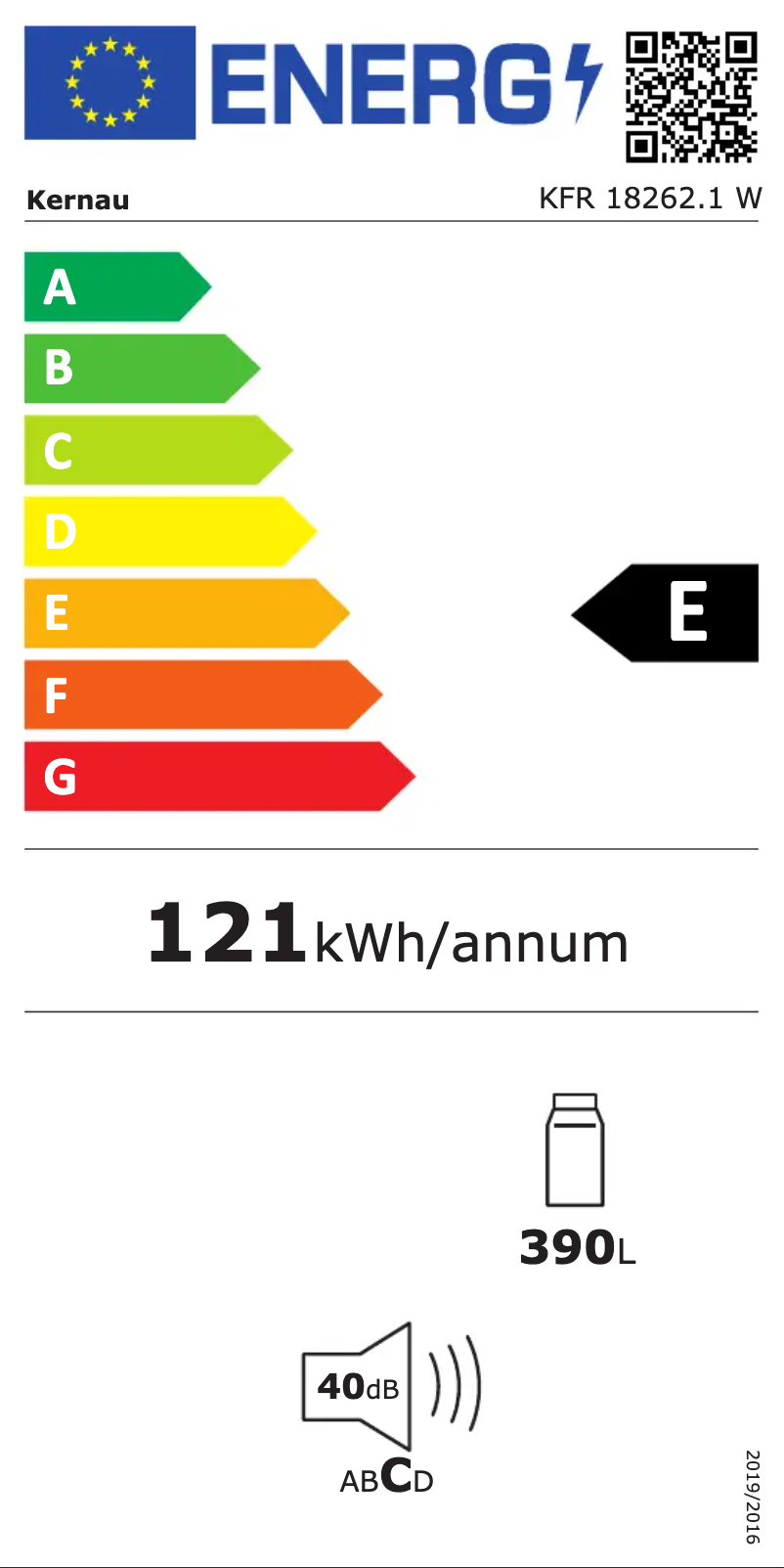 Page 1 de la notice Label énergétique Kernau KFR 18262.1 W
