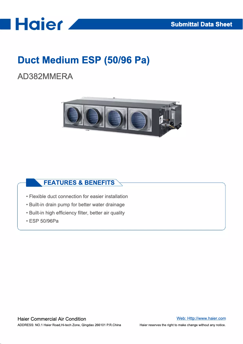 Page 1 de la notice Manuel utilisateur Haier AD382MMERA