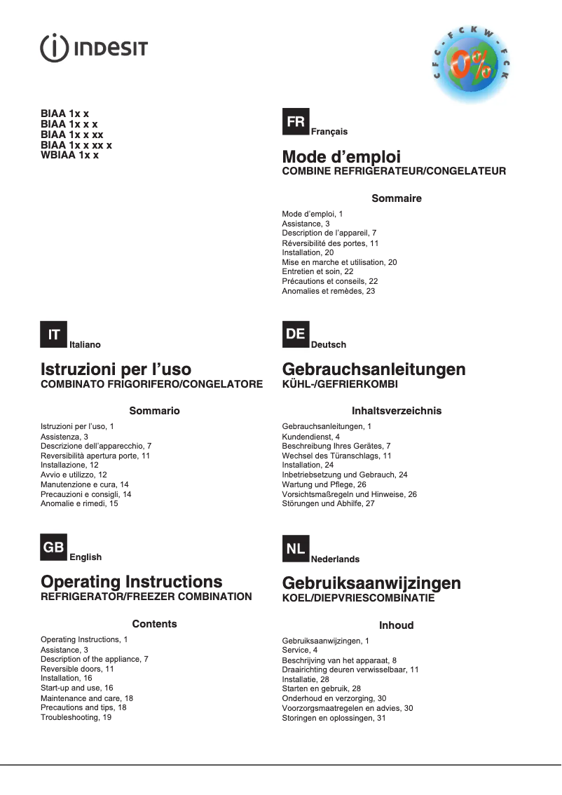 Page n°1 - Manuel utilisateur Indesit BIAA 13 F H