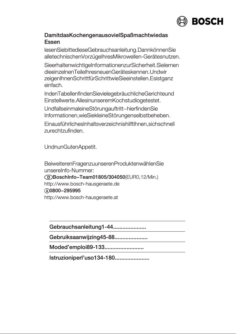Page 1 of the manual User Manual Bosch HMT85G650