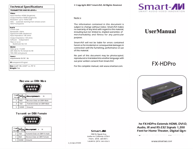 Page 1 de la notice Manuel utilisateur Smart-AVI FX-HDPRO