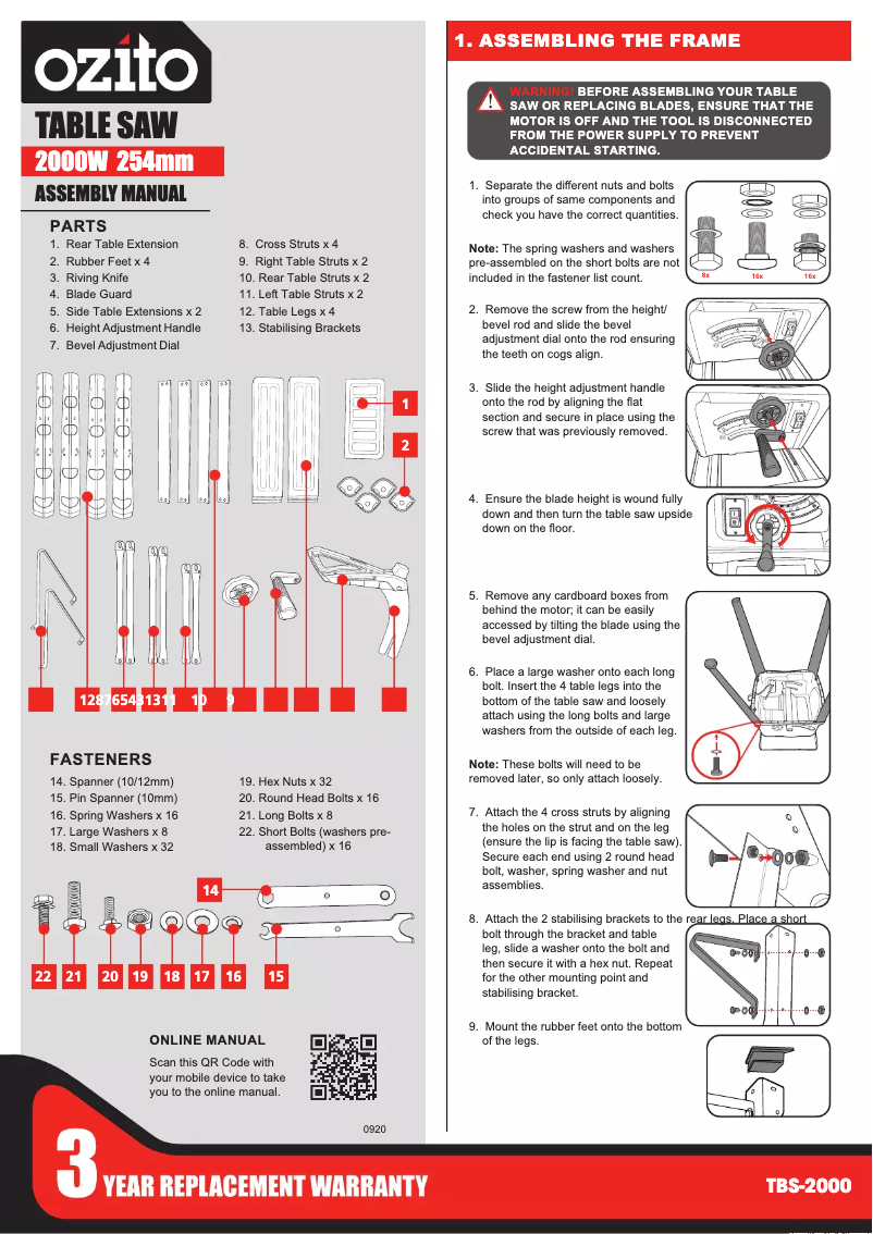 Página 1 del manual Manual de usuario Ozito TBS-2000