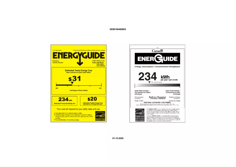 Page n°1 - Label énergétique Danby DDW1804EBSS