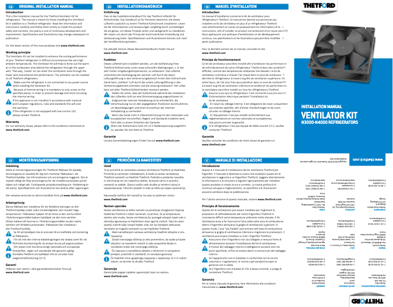 Page 1 de la notice Manuel utilisateur Thetford N3000