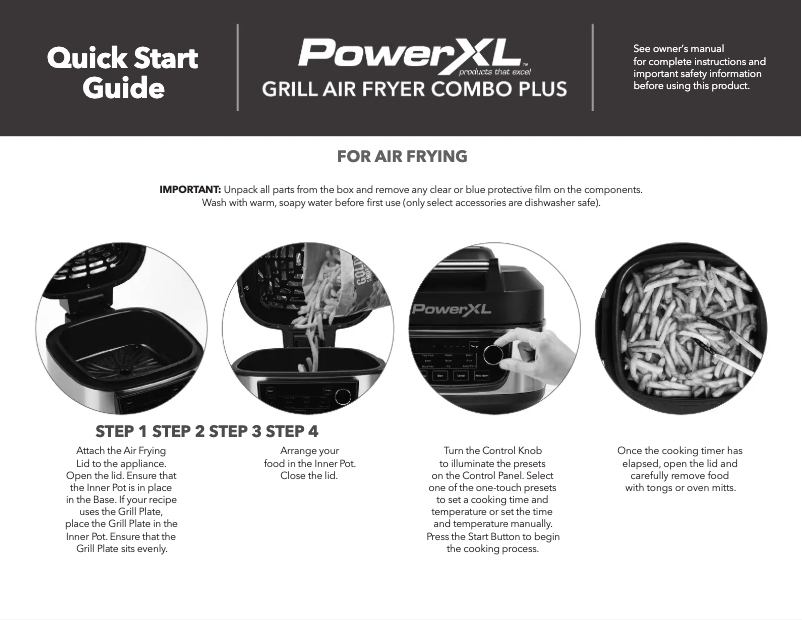 Page n°1 - Guide de démarrage rapide PowerXL Grill Air Fryer Combo Plus MFC-AF-6B