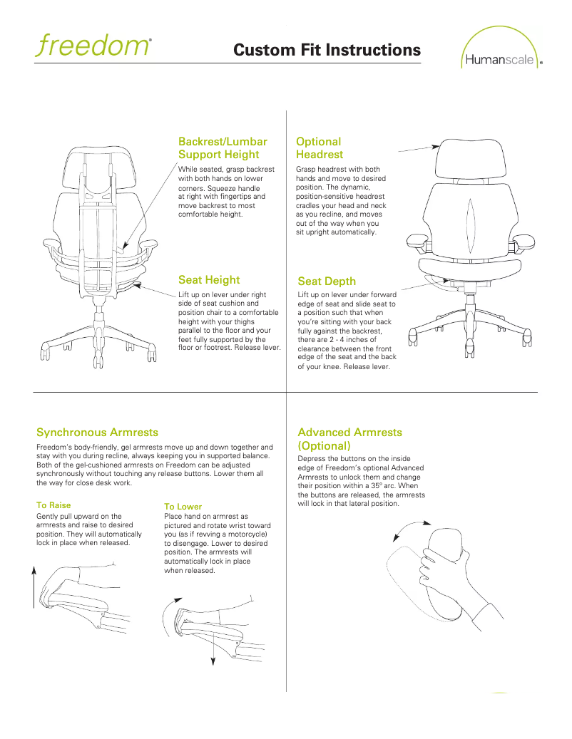 Página 1 del manual Manual de usuario Humanscale Freedom Custom Fit