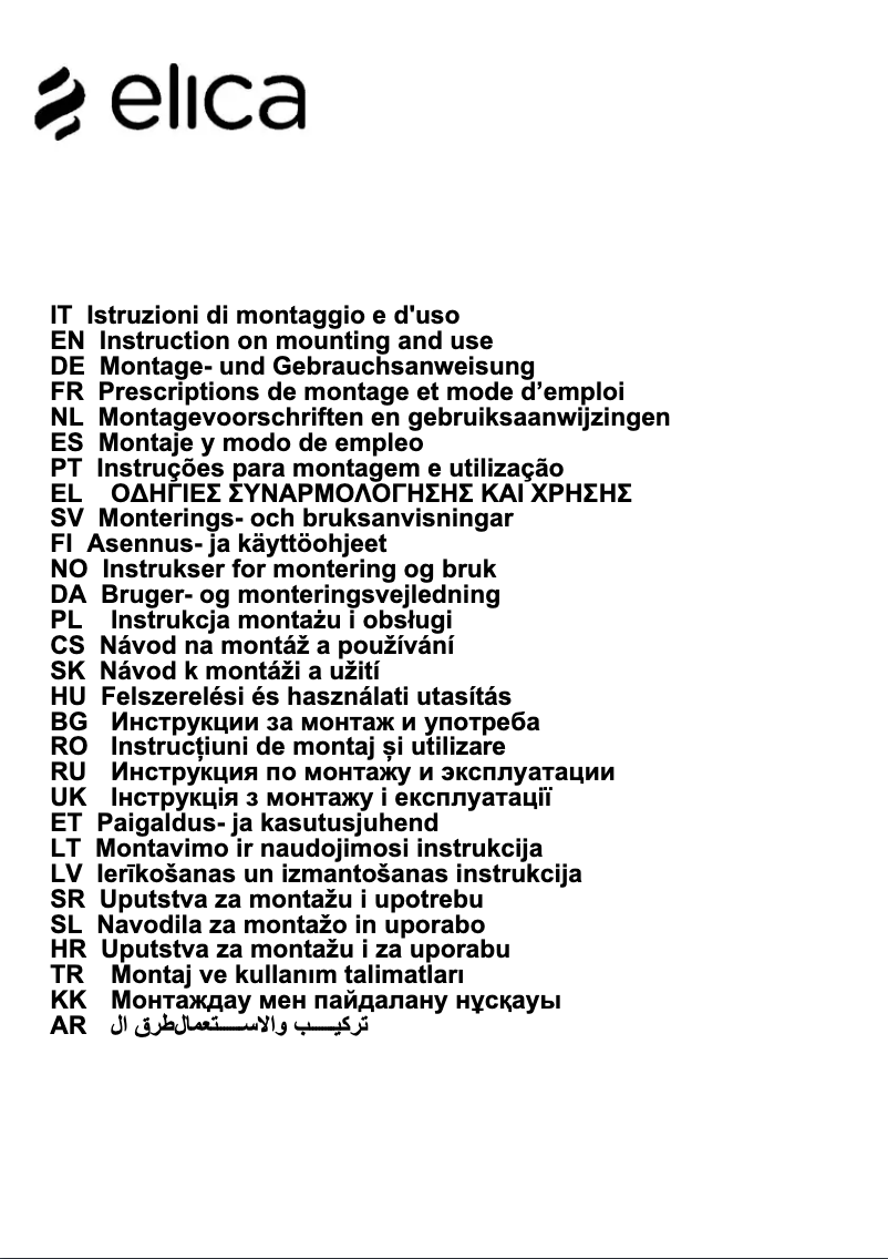 Page 1 de la notice Manuel utilisateur Elica Édith PRF0098361