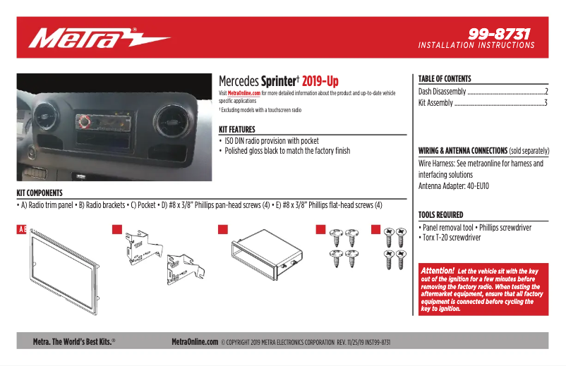 Page 1 de la notice Manuel utilisateur Metra 99-8731