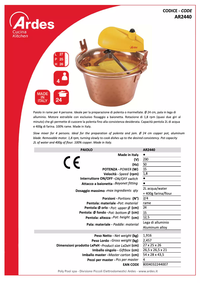 Página 1 del manual Ficha técnica Ardes AR2440