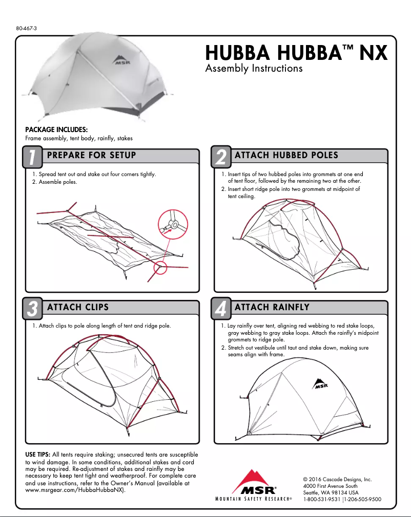 Page 1 de la notice Manuel utilisateur MSR Hubba Hubba NX 2