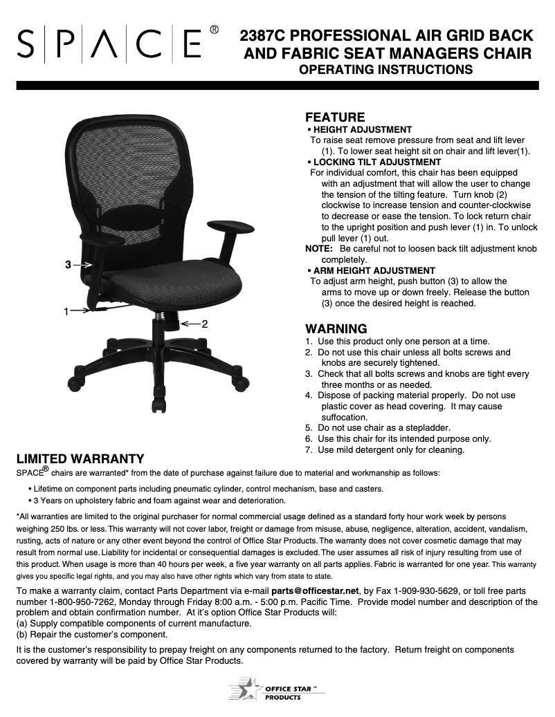 Page 1 de la notice Manuel utilisateur Space 2387C