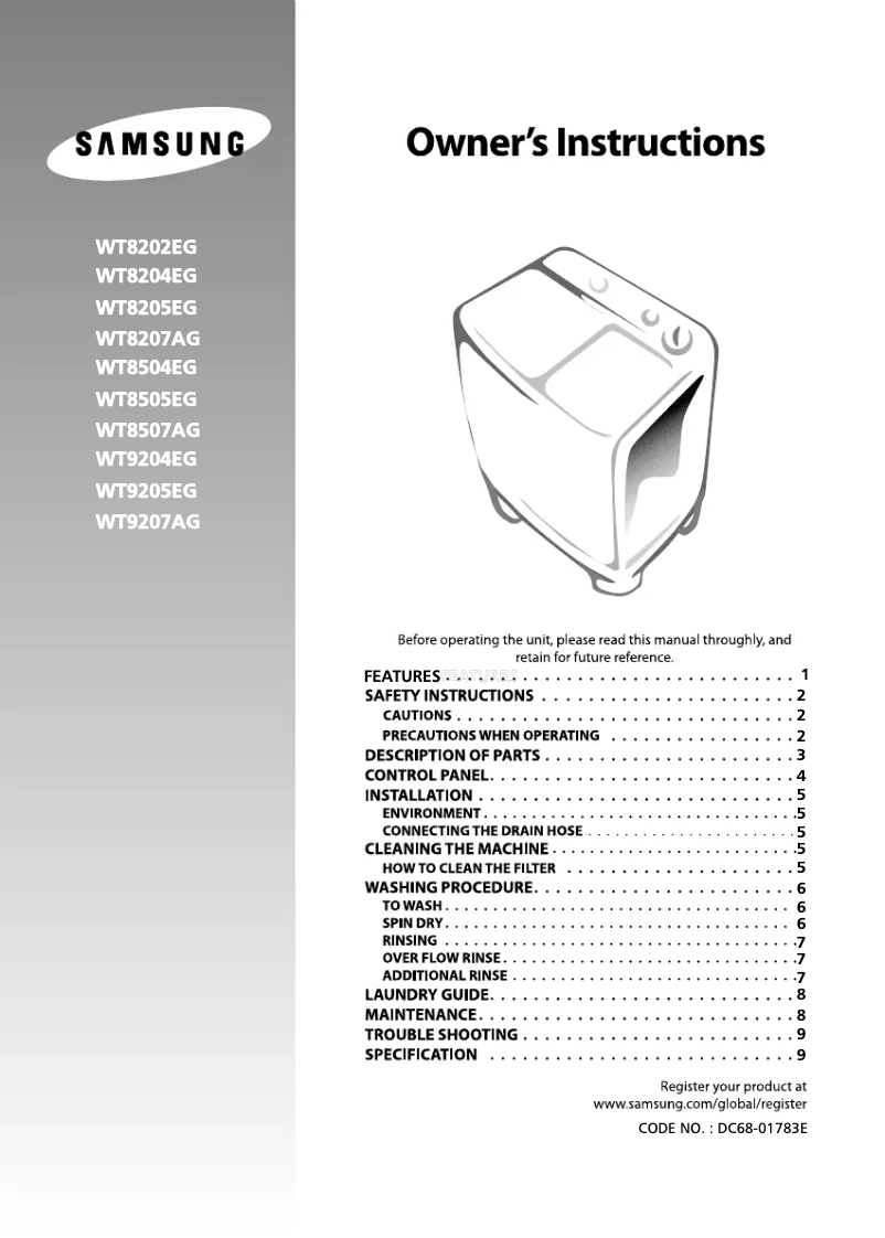 Page n°1 - Manuel utilisateur Samsung WT8504EG