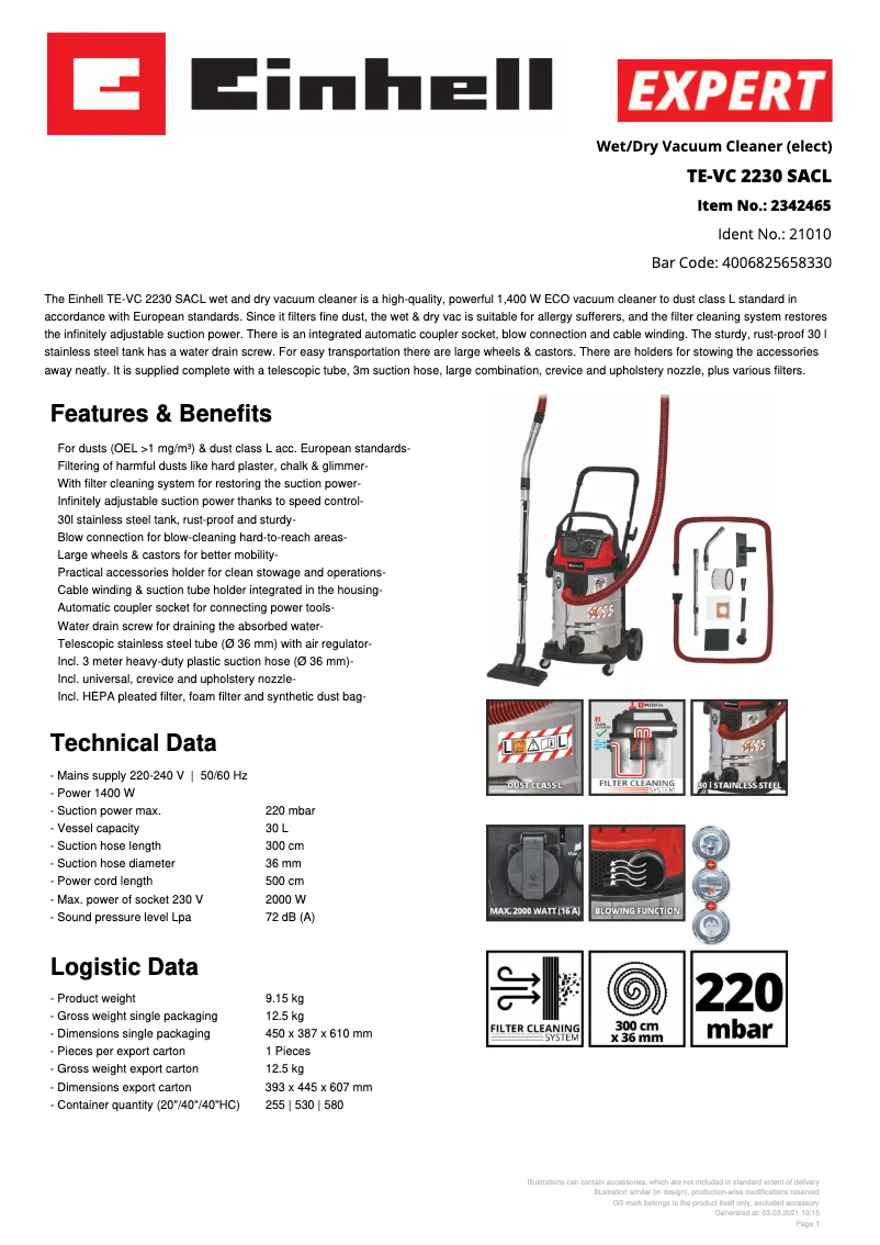 Image de la première page du manuel de l'appareil TE-VC 2230 SACL