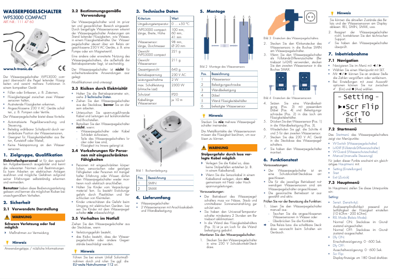 Page n°1 - Manuel utilisateur H-Tronic WPS3000 compact