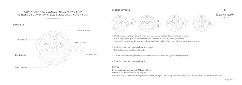 Page n°1 - Manuel utilisateur Earnshaw Longcase Master Calendar ES-8048-04