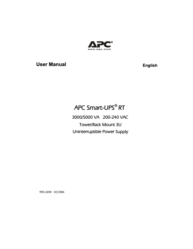 Page 1 de la notice Manuel utilisateur APC Smart UPS RT