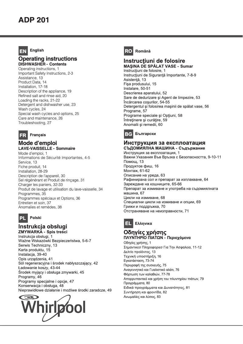 Imagen de la primera página del manual del dispositivo ADP 201 WH