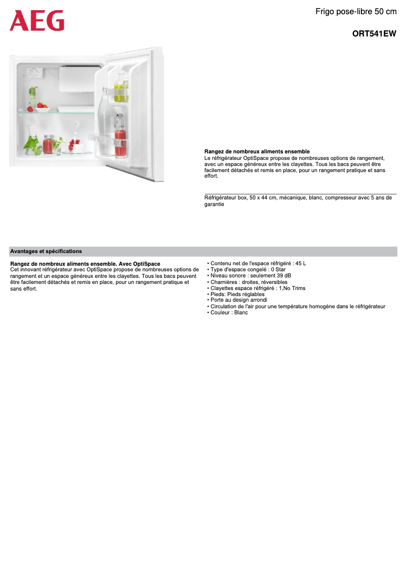 Image de la première page du manuel de l'appareil ORT541EW