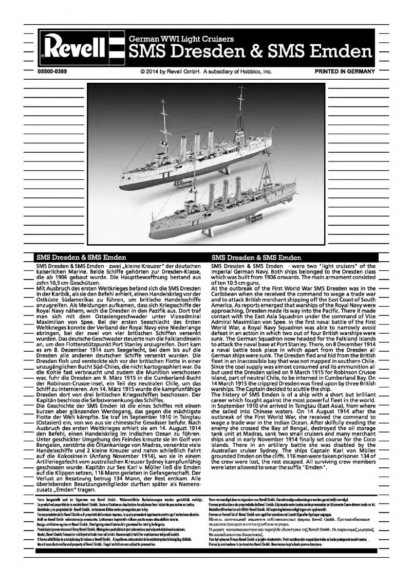 Page n°1 - Manuel utilisateur Revell German WWI Light Cruisers SMS Dresden & SMS Emden