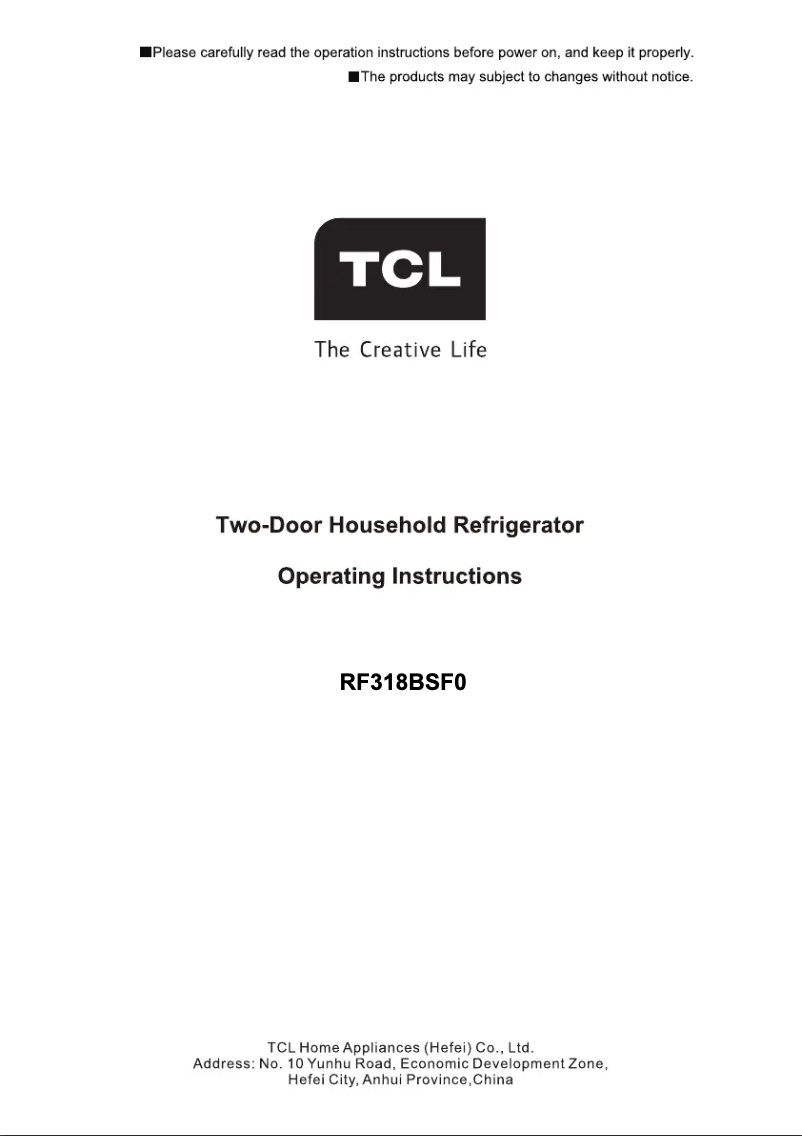 Page n°1 - Manuel utilisateur TCL RF318BSF0
