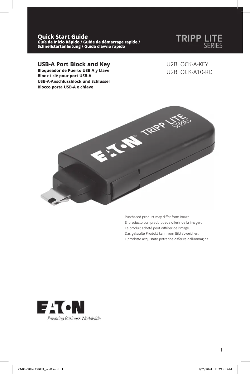 Page 1 de la notice Manuel utilisateur Tripp Lite U2BLOCK-A-KEY