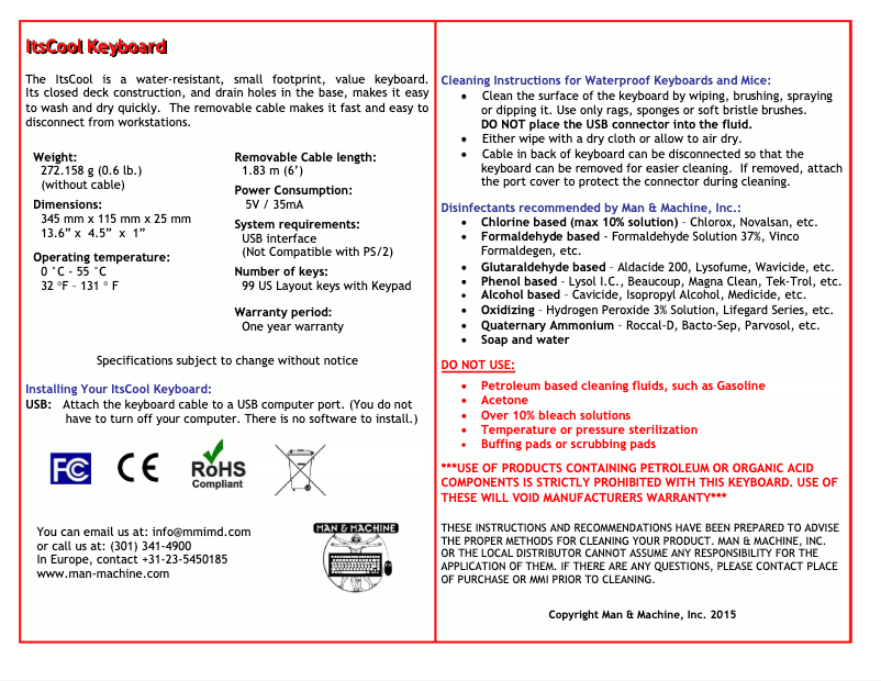 Page 1 de la notice Manuel utilisateur Man & Machine Its Cool