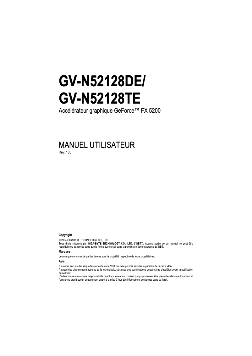 Página 1 del manual Manual de usuario Gigabyte GV-N52128DE