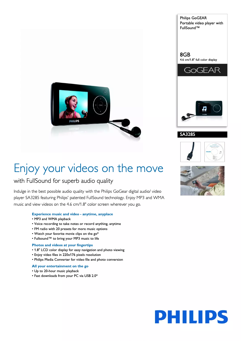 Página 1 del manual Folleto Philips GoGear SA3285