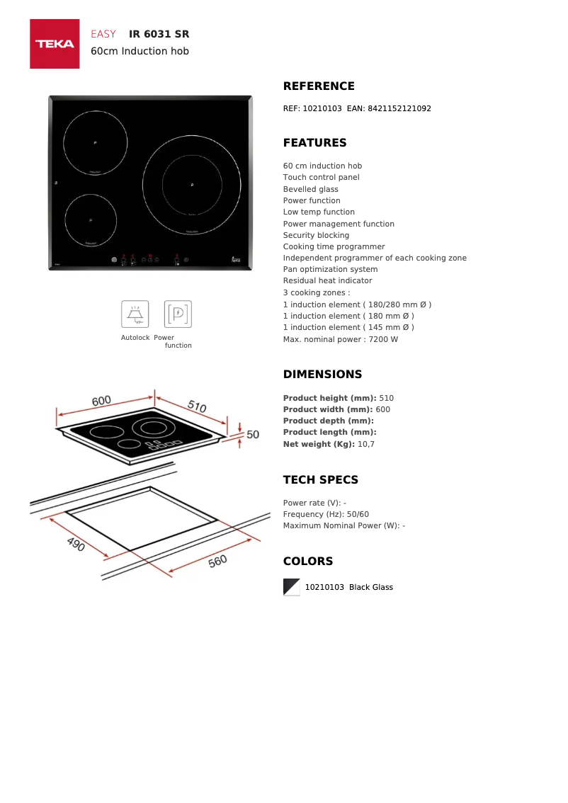 Page n°1 - Fiche technique Teka IR 6031