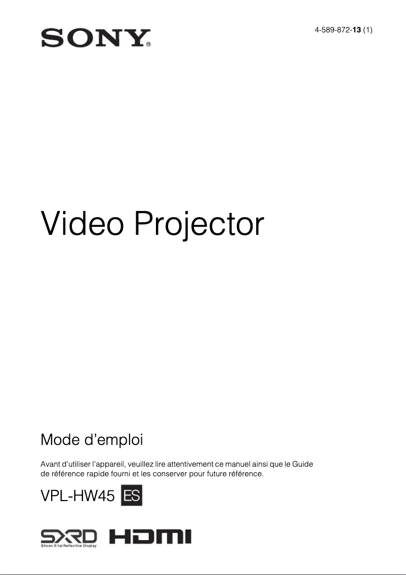 Image de la première page du manuel de l'appareil VPL-HW45