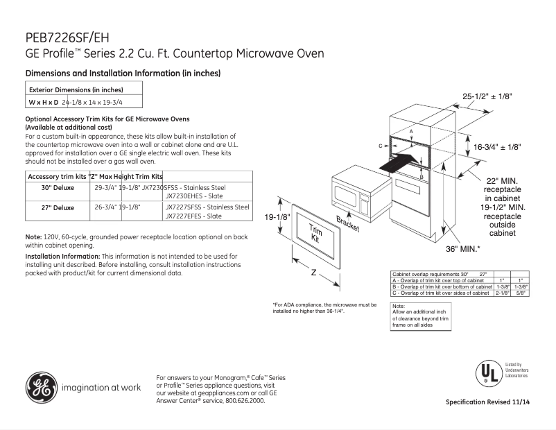 Page 1 of the manual Technical Sheet GE Profile PEB7226SFSS