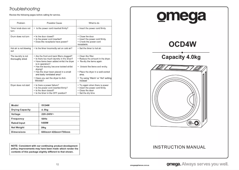 Page n°1 - Mode d'emploi Omega OCD4W