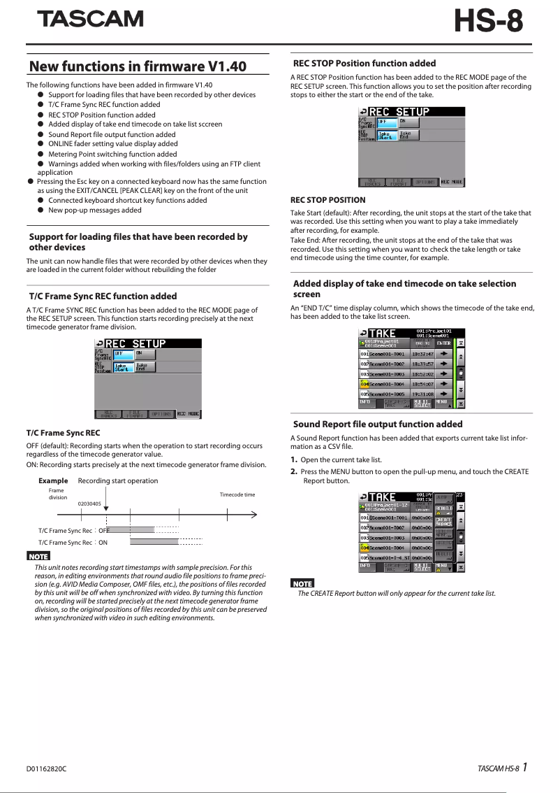 Page n°1 - Manuel utilisateur Tascam HS-8