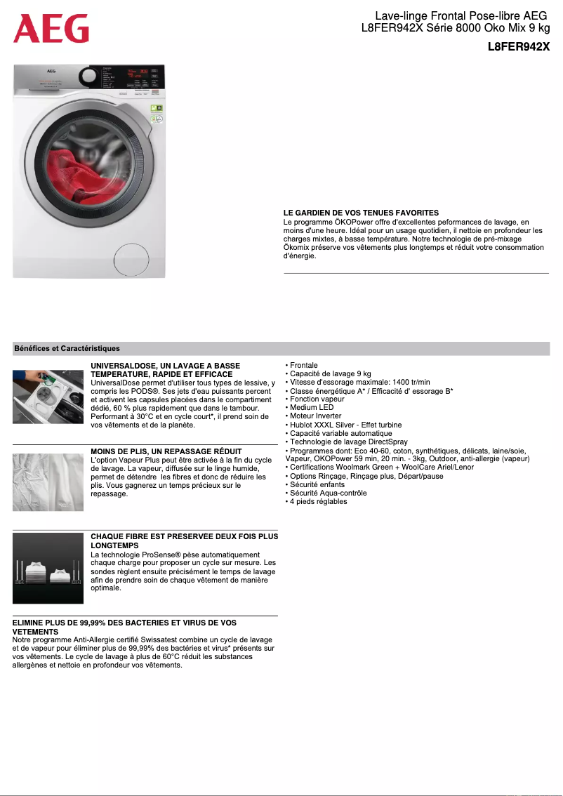 Image de la première page du manuel de l'appareil L8FER942X