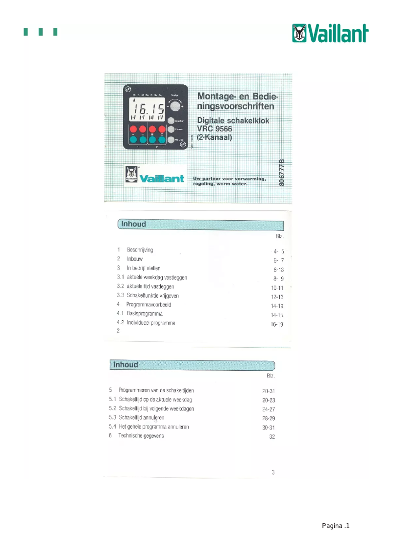 Page n°1 - Manuel utilisateur Vaillant VRC 9566