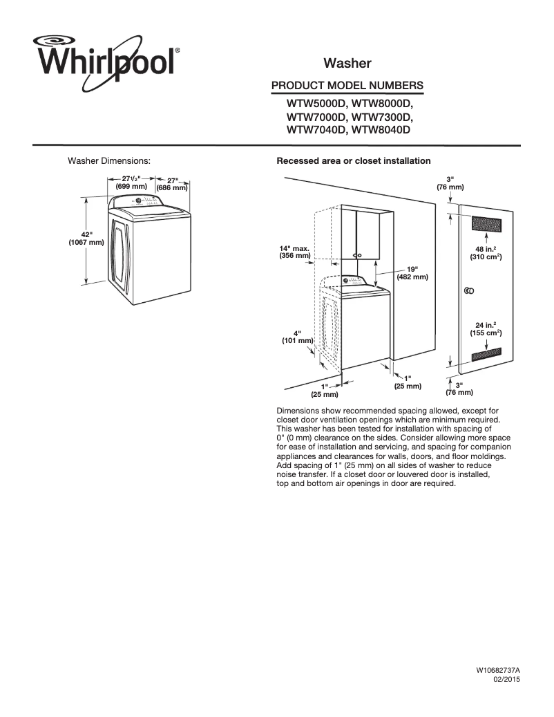 Page n°1 - Fiche technique Whirlpool WTW5000DW