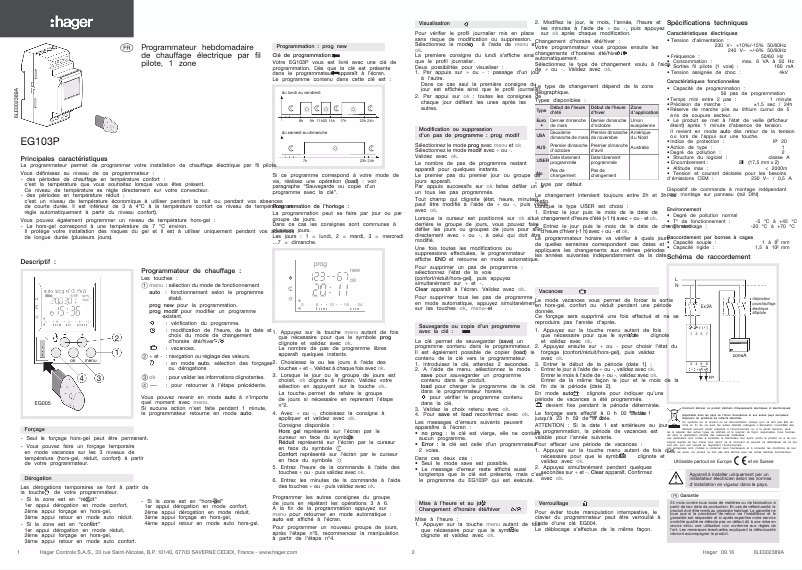 Página 1 del manual Manual de usuario Hager EG103P