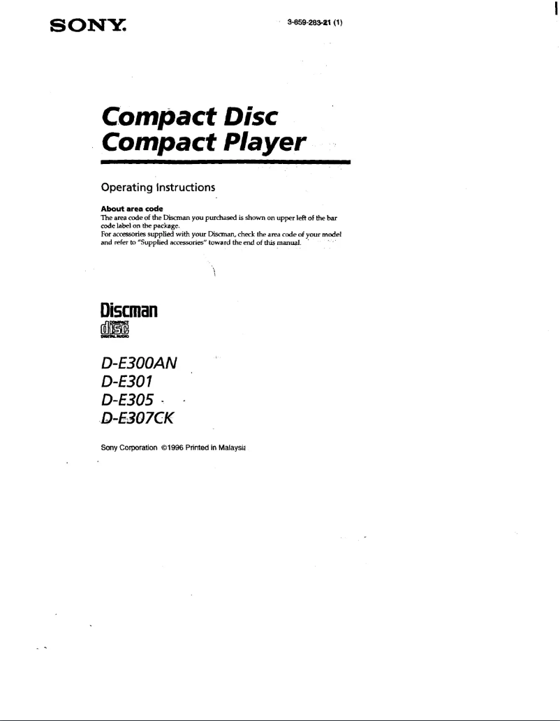 Page 1 de la notice Manuel utilisateur Sony D-E301