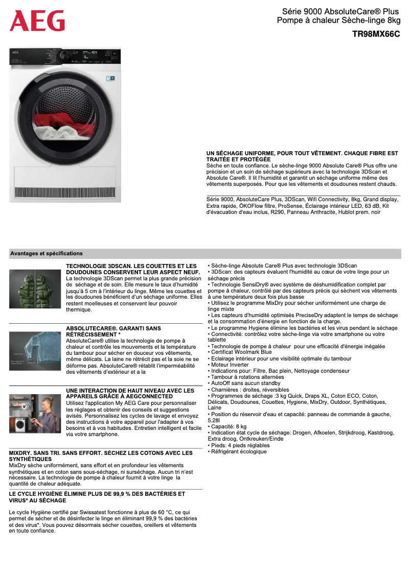 Página 1 del manual Ficha técnica AEG TR98MX66C