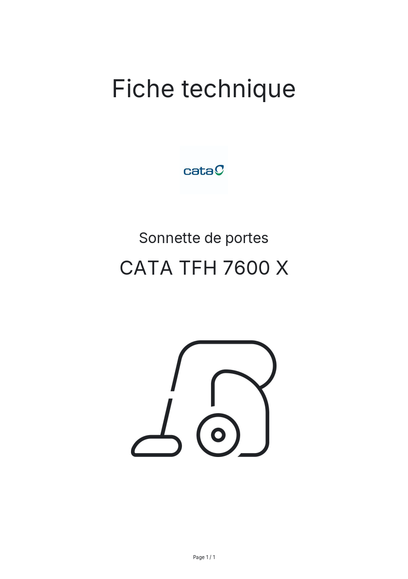 Page n°1 - Fiche technique CATA TFH 7600 X
