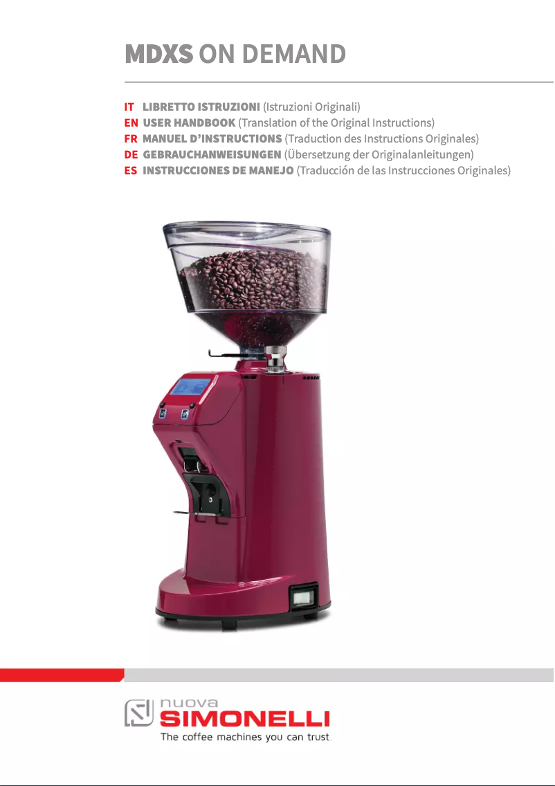 Page n°1 - Manuel utilisateur Nuova Simonelli MDXS On-Demand