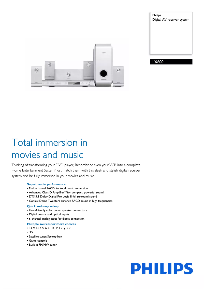 Page 1 de la notice Brochure Philips LX600