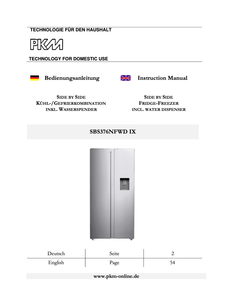 Page 1 de la notice Manuel utilisateur PKM SBS376NFWD IX