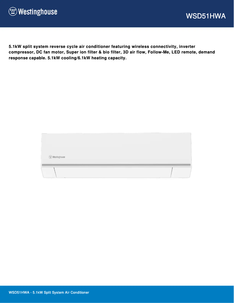 Page n°1 - Fiche technique Westinghouse WSD51HWA