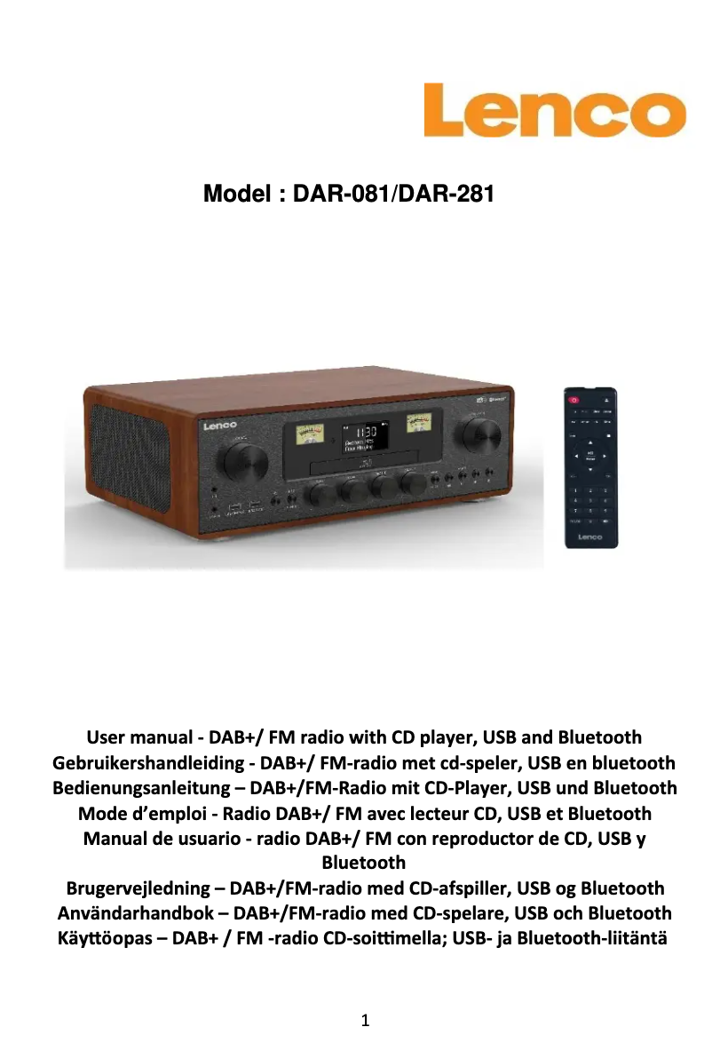Page 1 de la notice Manuel utilisateur Lenco DAR-081
