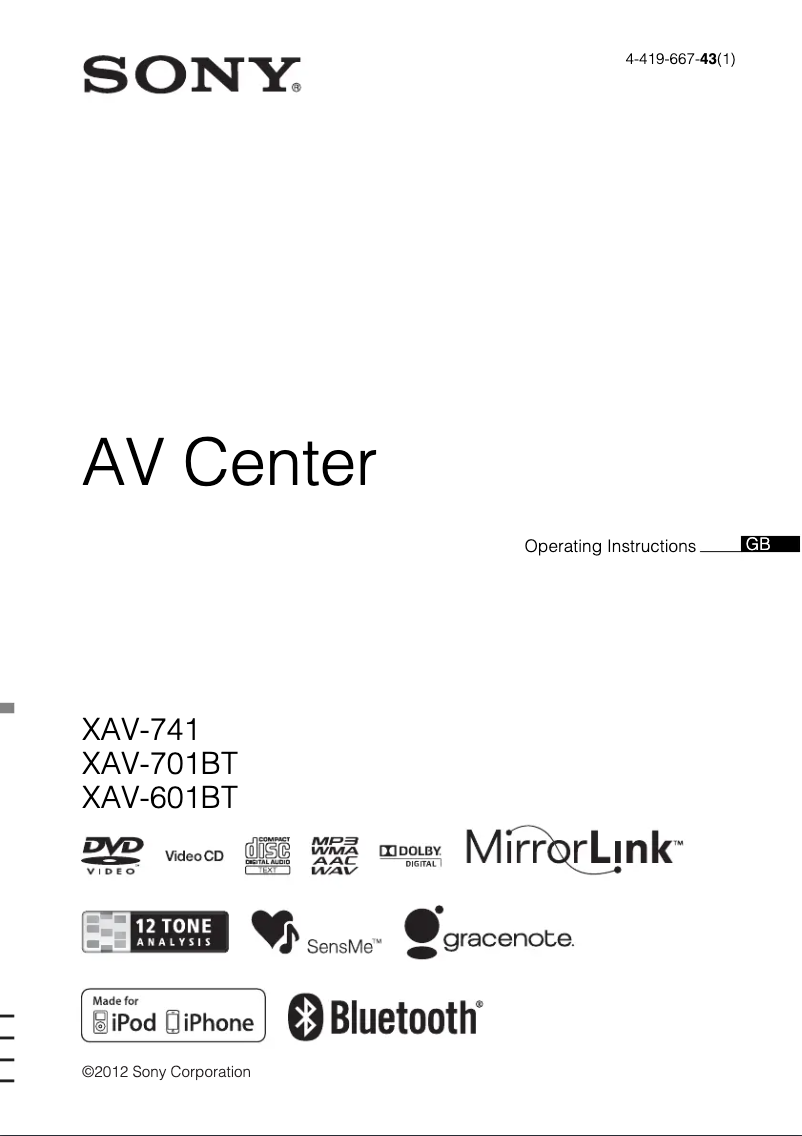 Page n°1 - Mode d'emploi Sony XAV-741