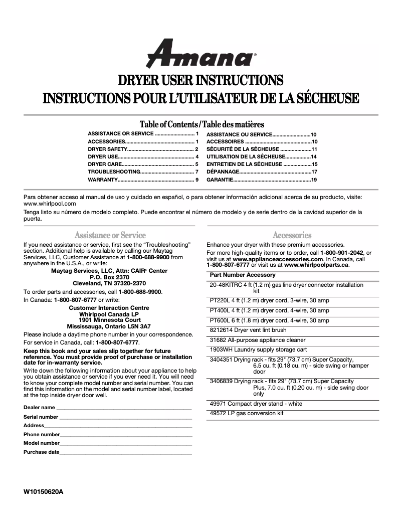 Page n°1 - Manuel utilisateur Amana NED5200TQ0
