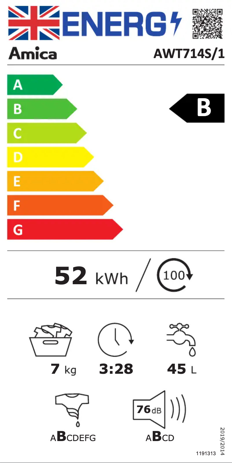 Page n°1 - Label énergétique Amica AWT714S