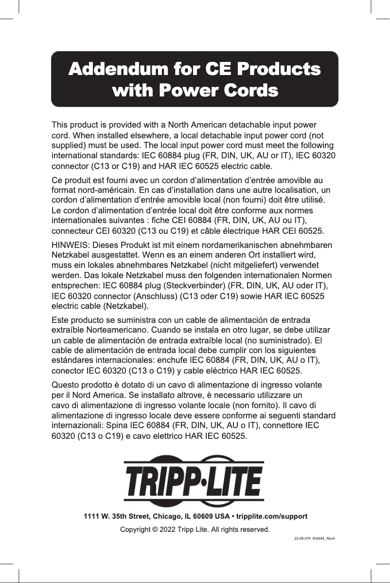Page n°1 - Manuel utilisateur Tripp Lite B064-000-STN
