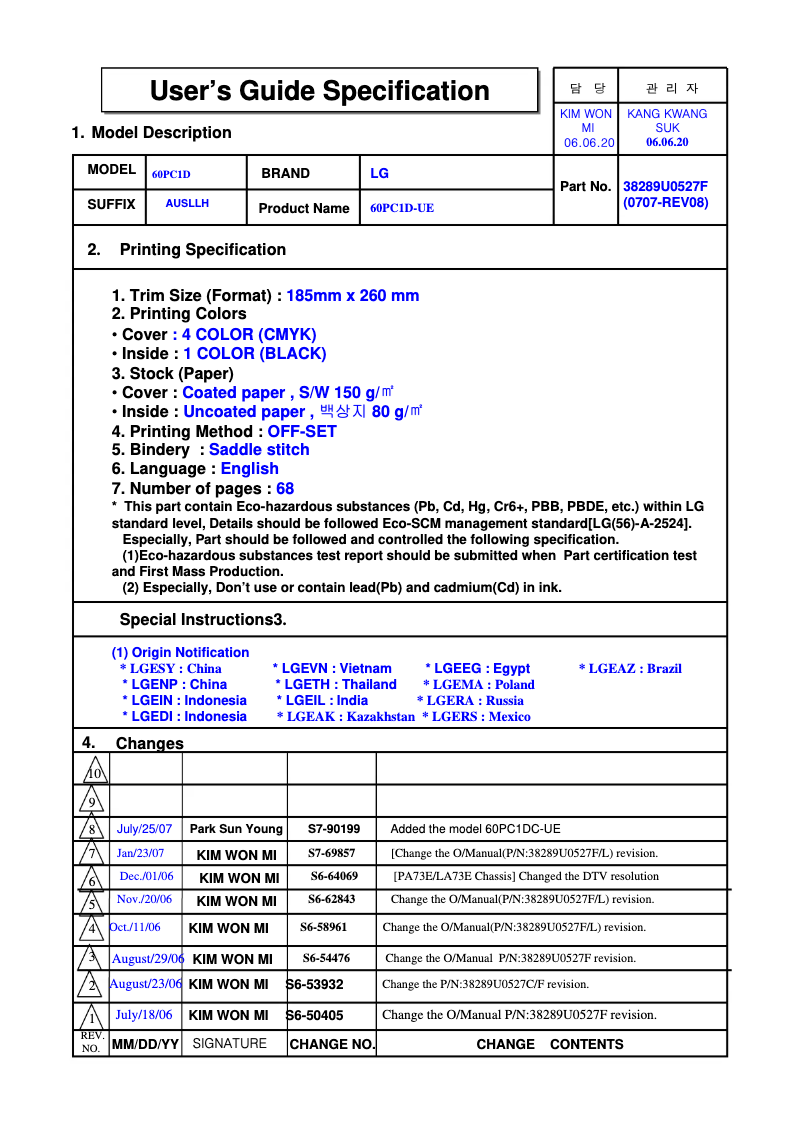 Página 1 del manual Manual de usuario LG 60PC1DC